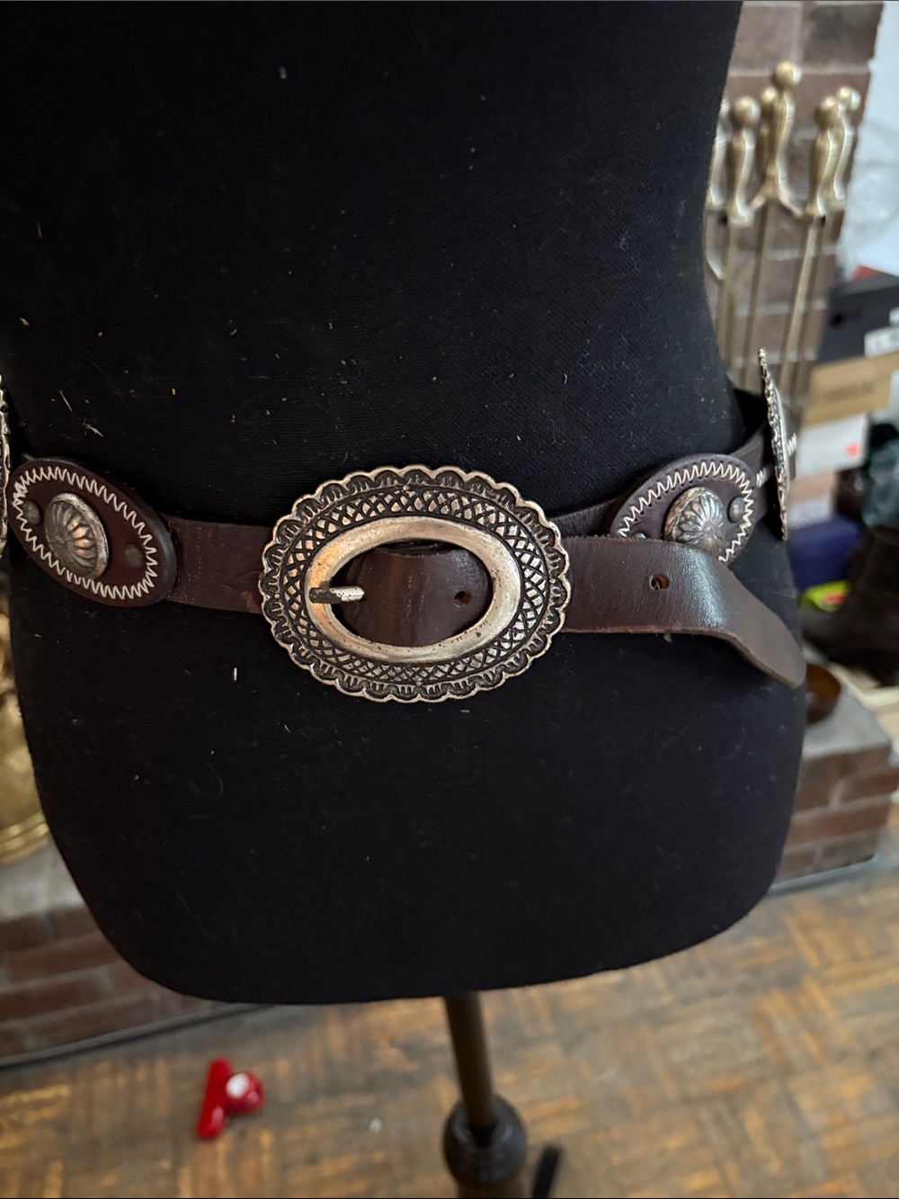 Seventy Brown Leather Belt with Silver Concho Buckles